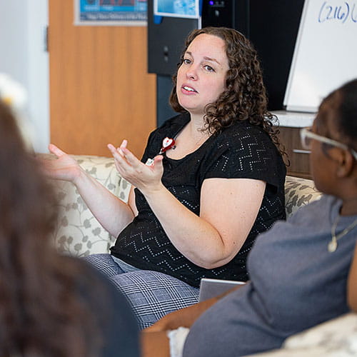 A woman participates in a CenteringPregnancy group