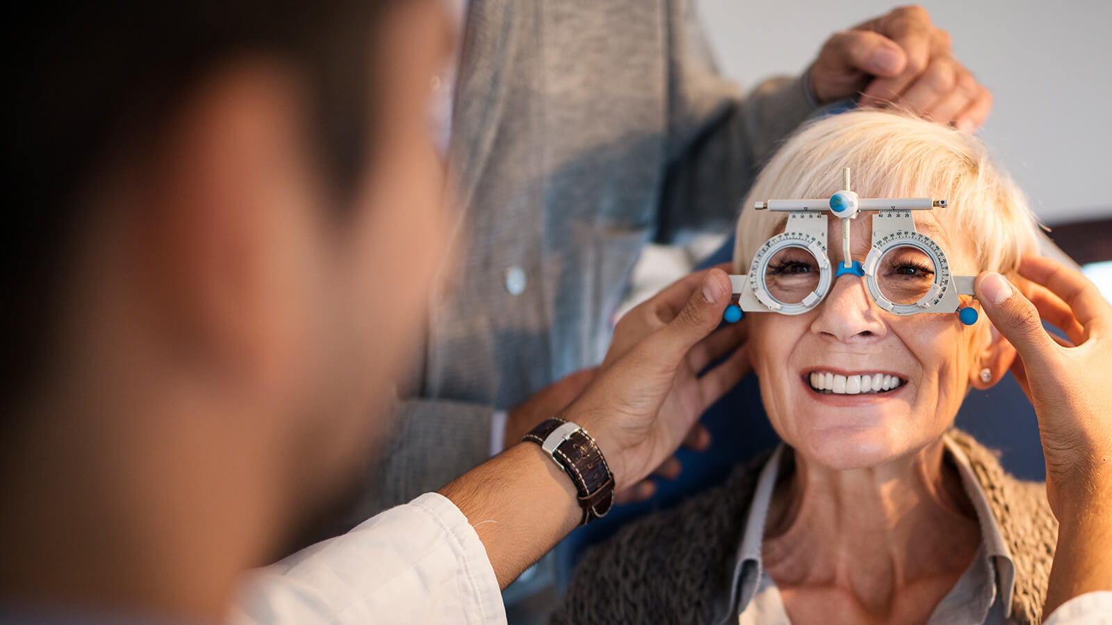 Woman having her eyesight examined