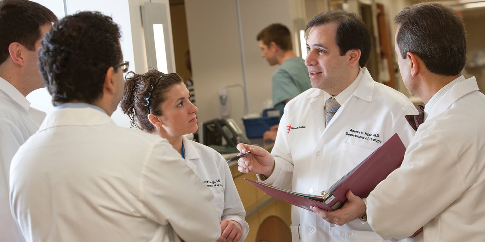 Medical team reviewing documents together.