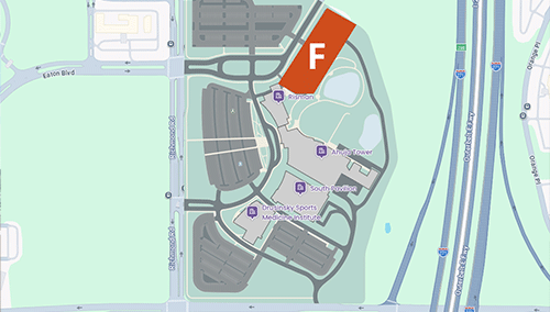 Map showing parking lot F at UH Ahuja Medical Center