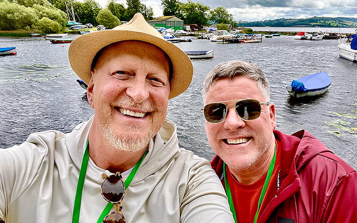 Male breast cancer survivor Matthew Wright (left)